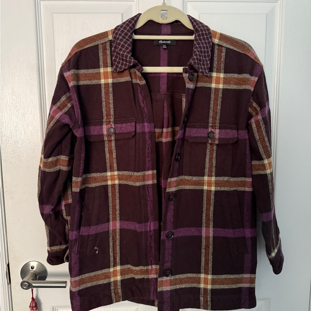 Madewell Plaid Shirt in Purple and Tan